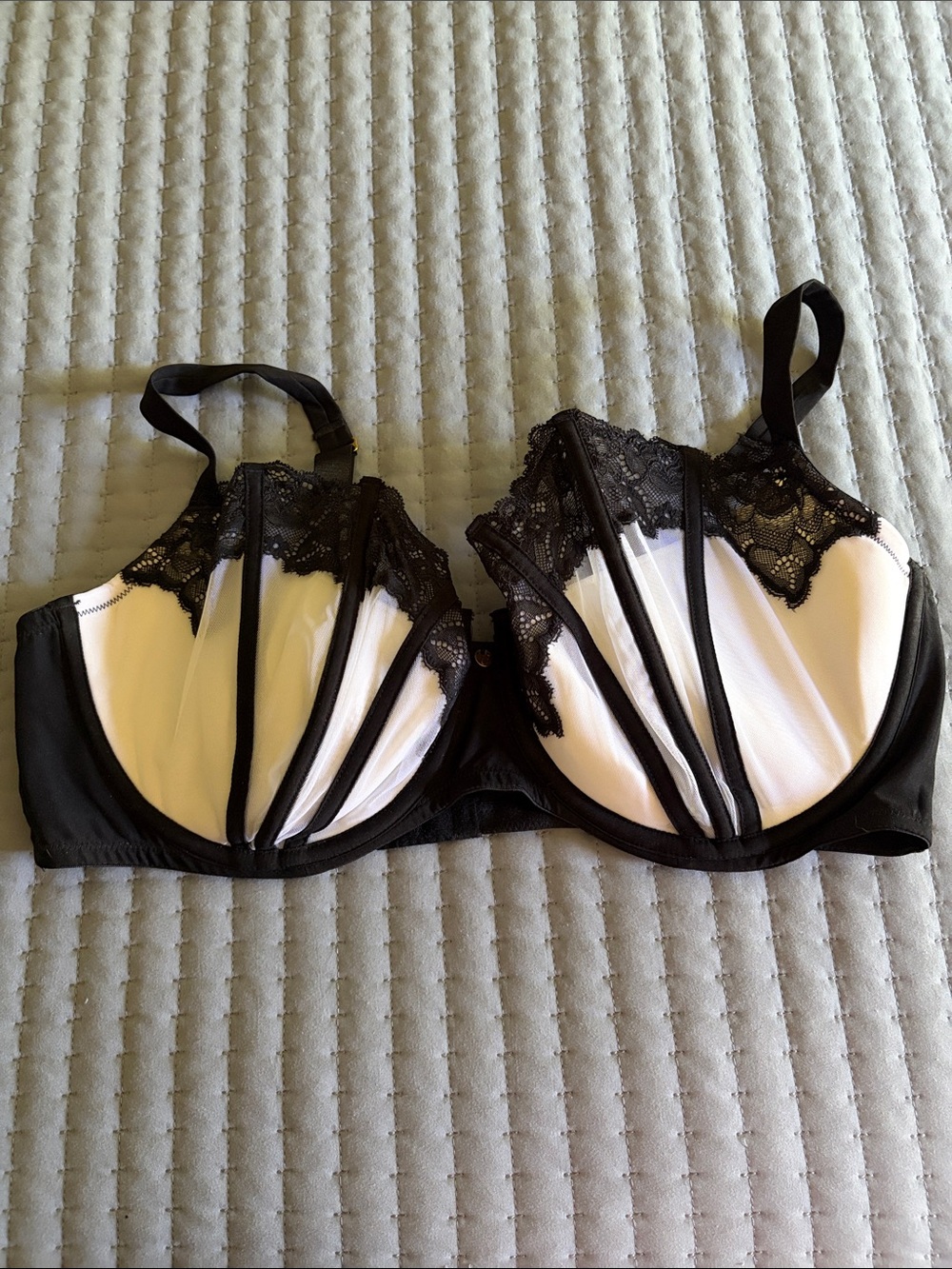 Cacique Black and White Lace Underwire Bra